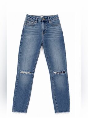 Good American Straight Leg Distressed Blue Jeans